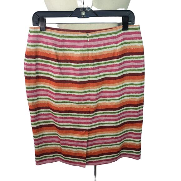 Talbots Orange Green Pink Striped Lined Linen Skirt Size 6 - Picture 2 of 3